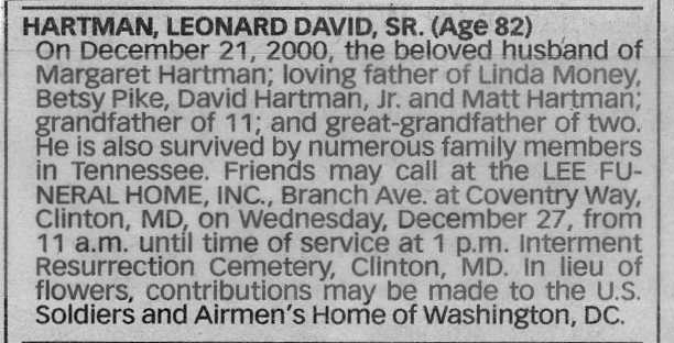 Obit LenHartman2000